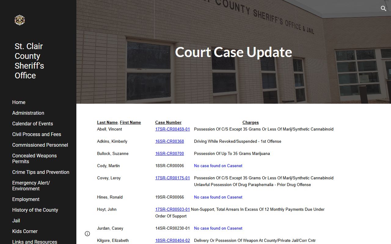 St. Clair County criminal court records sheriff case update examples