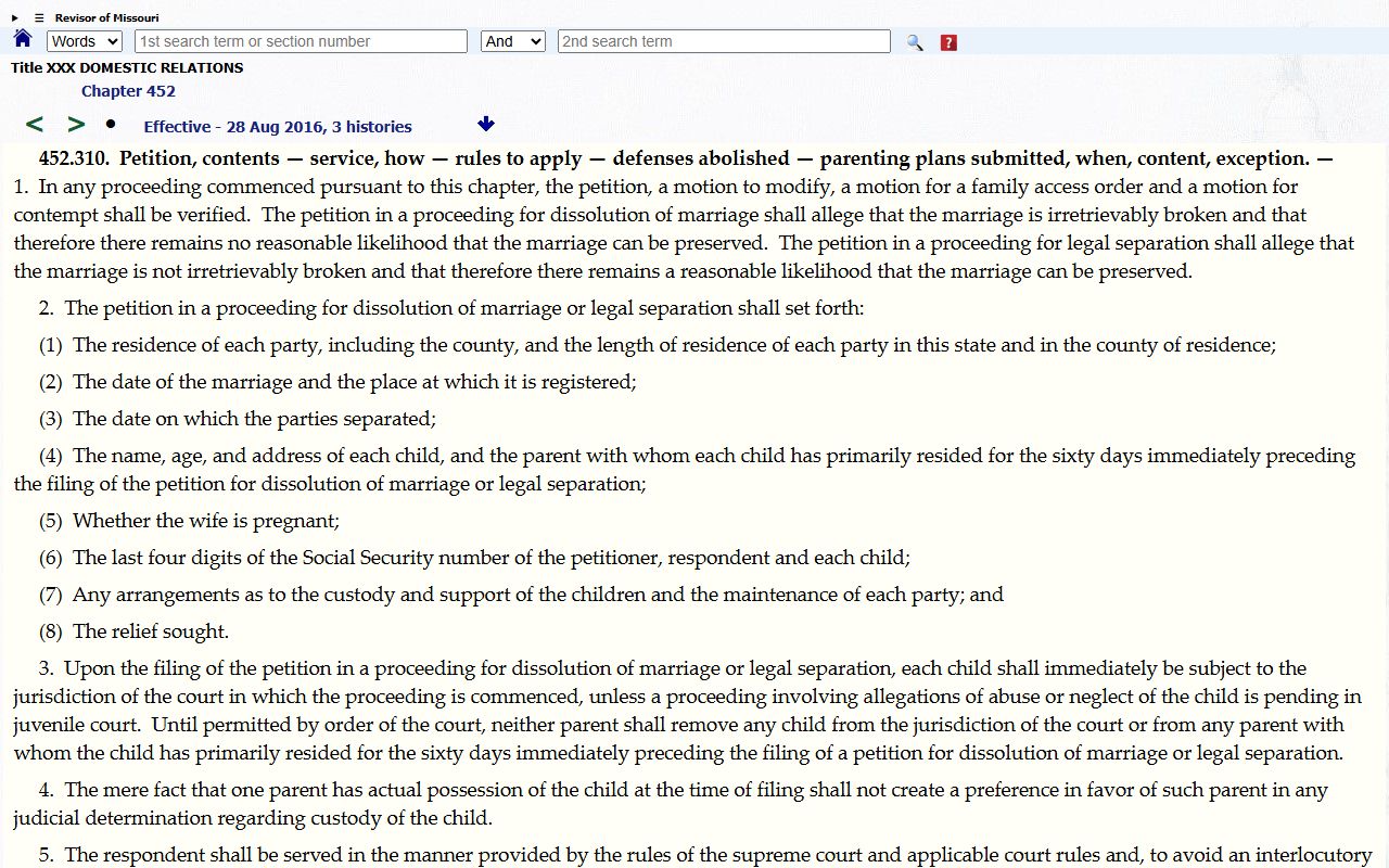 St. Clair County divorce records Missouri dissolution petition statute