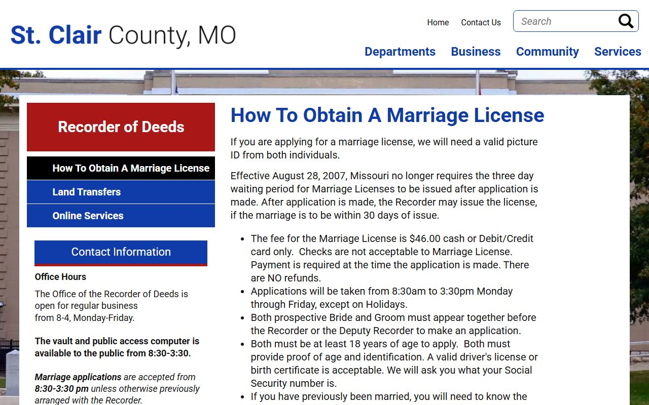 St. Clair County marriage records application checklist