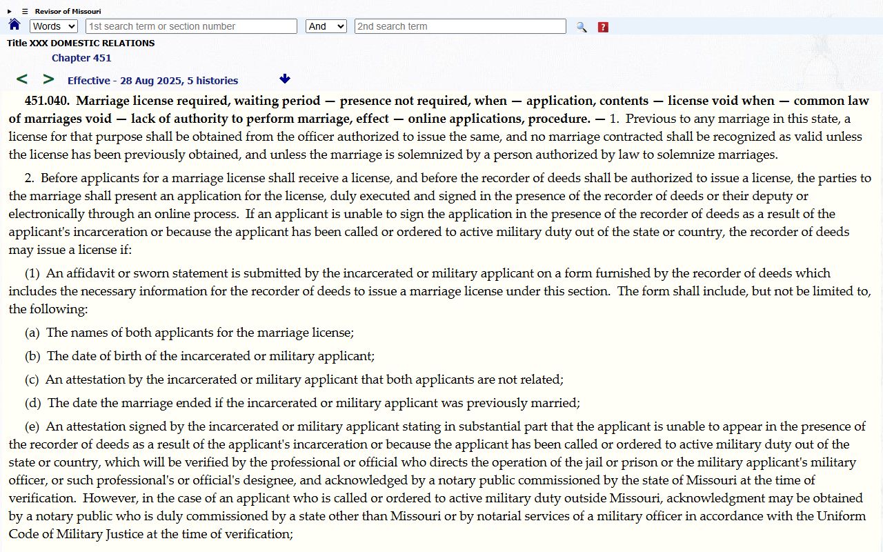 St. Clair County marriage records Missouri marriage license statute