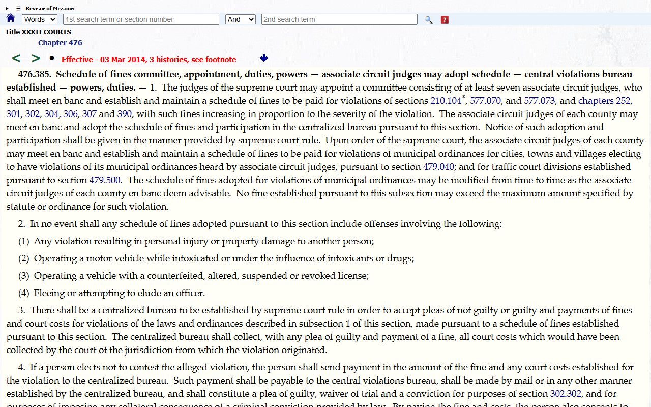 St. Clair County traffic court records Missouri centralized violations bureau statute