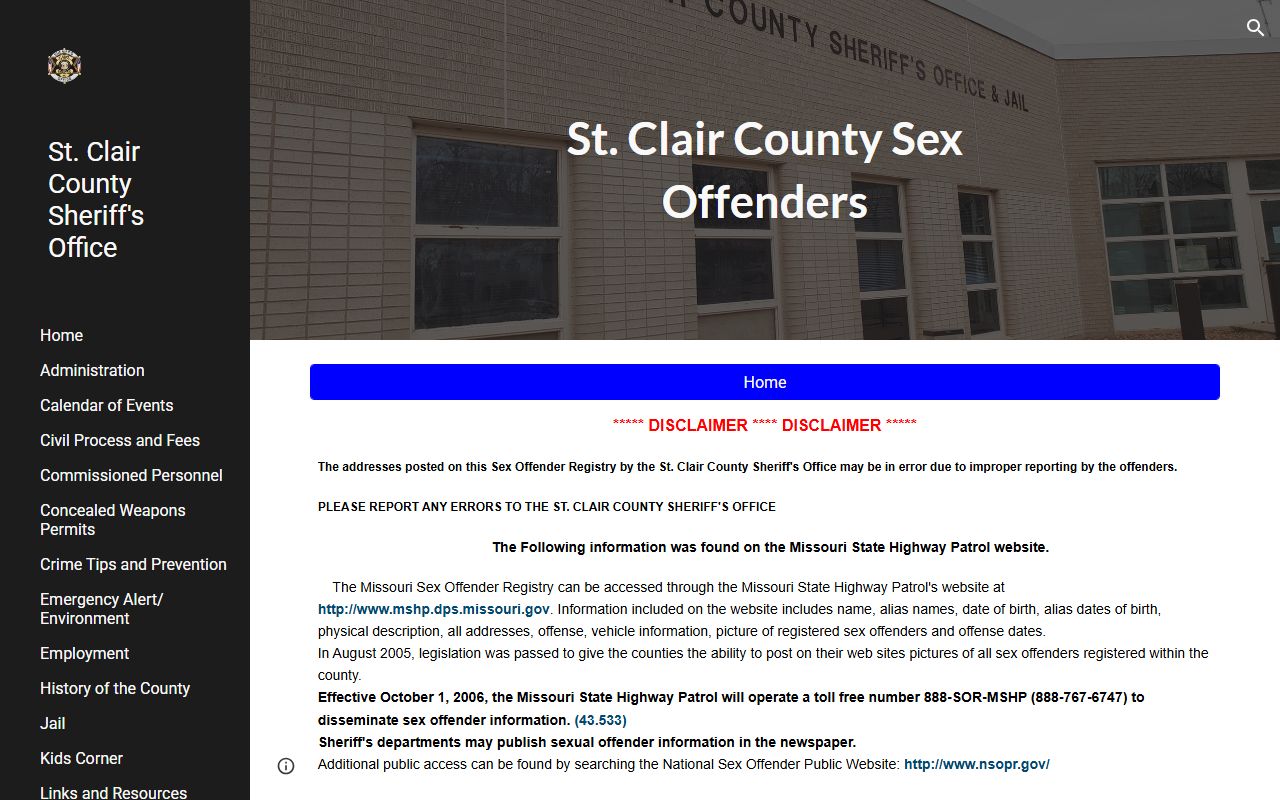St. Clair County warrant records sheriff sex offender registry source
